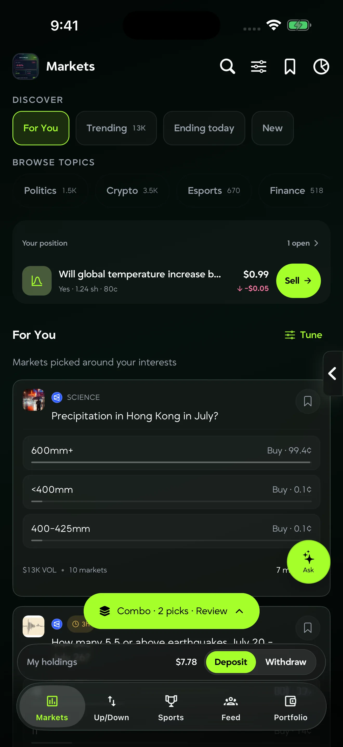 FlipX Markets discovery on mobile